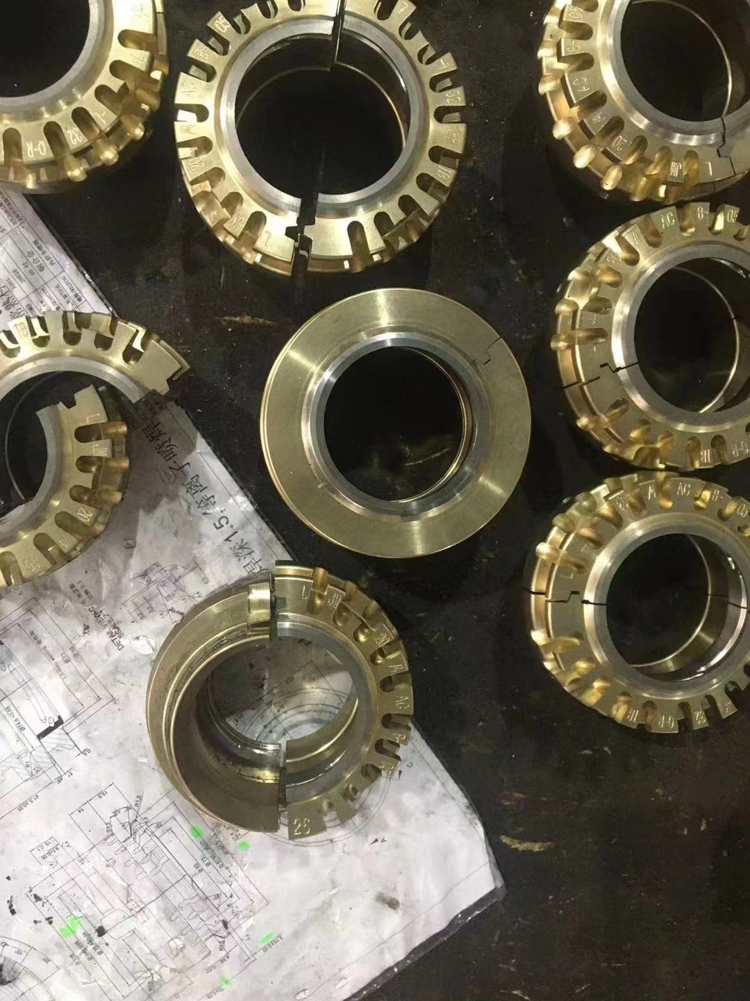 Bronze neck finish rings machined against the engineering drawing