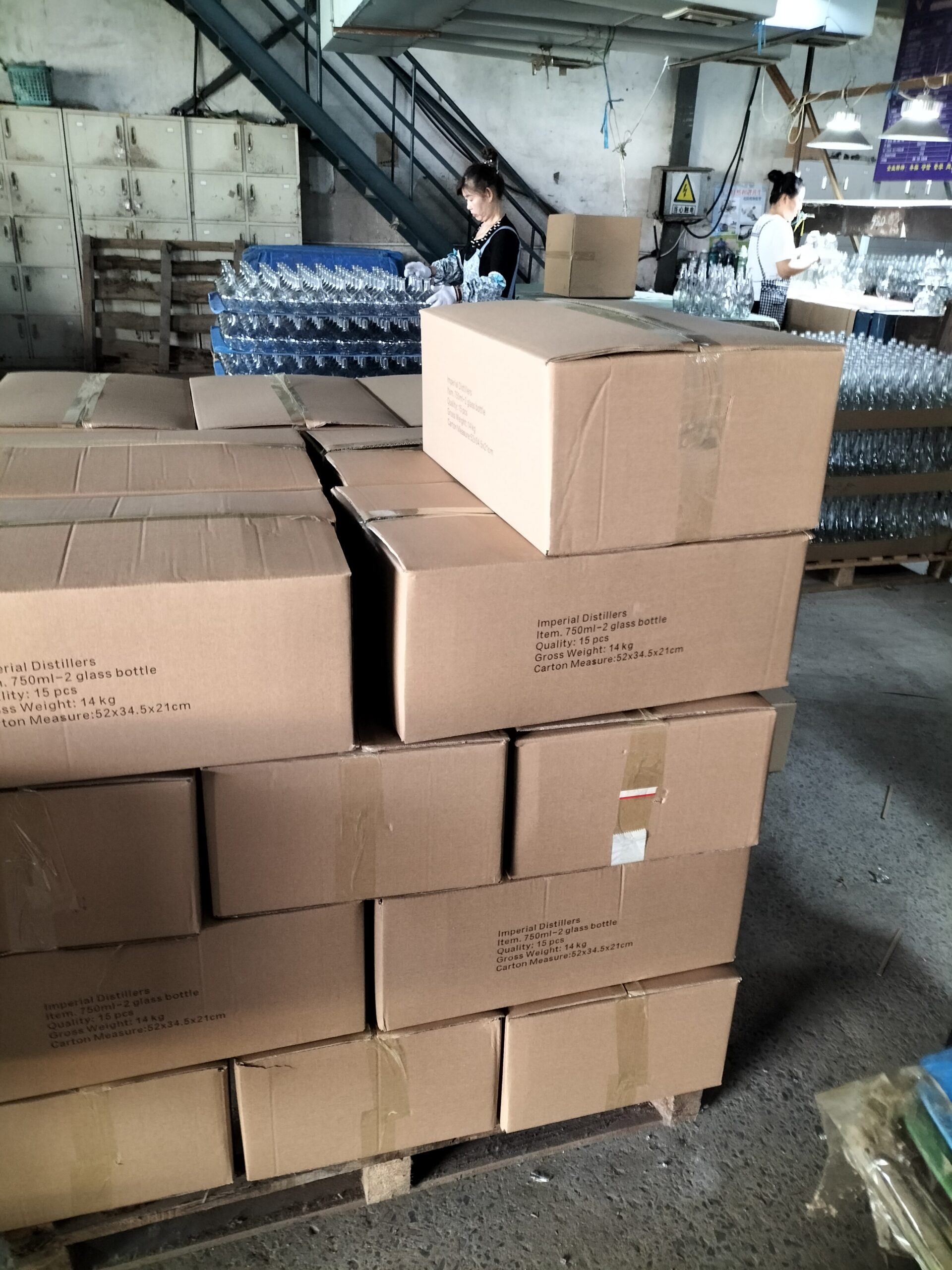 Cartons printed with customer shipping marks before palletizing
