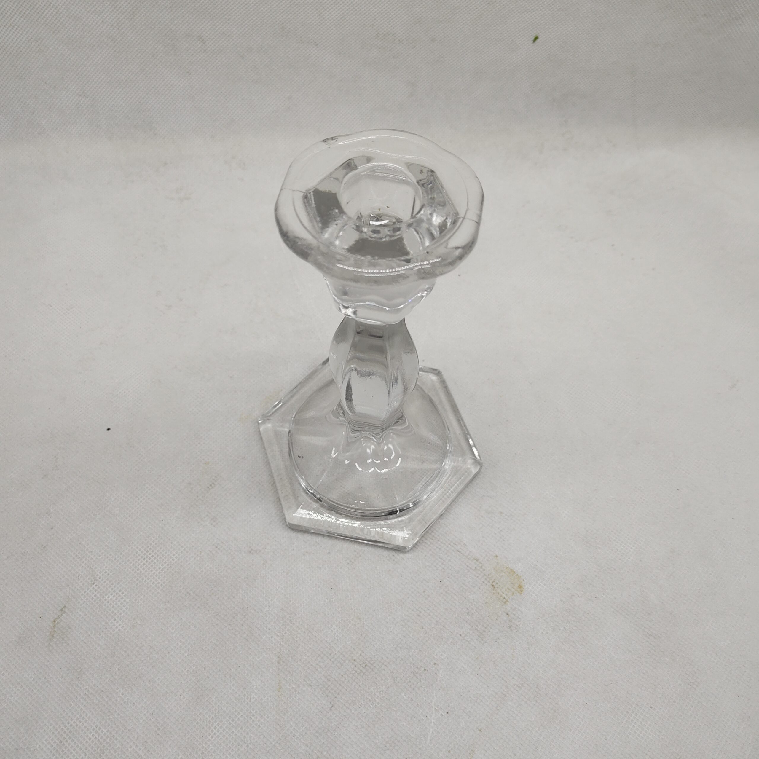 Clear Glass Candlestick Holder Hexagonal Base Candle Stand 360g